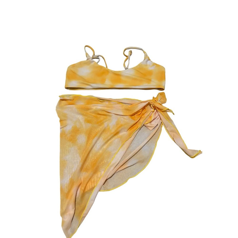 Yellow tie dye bikini top and coverup